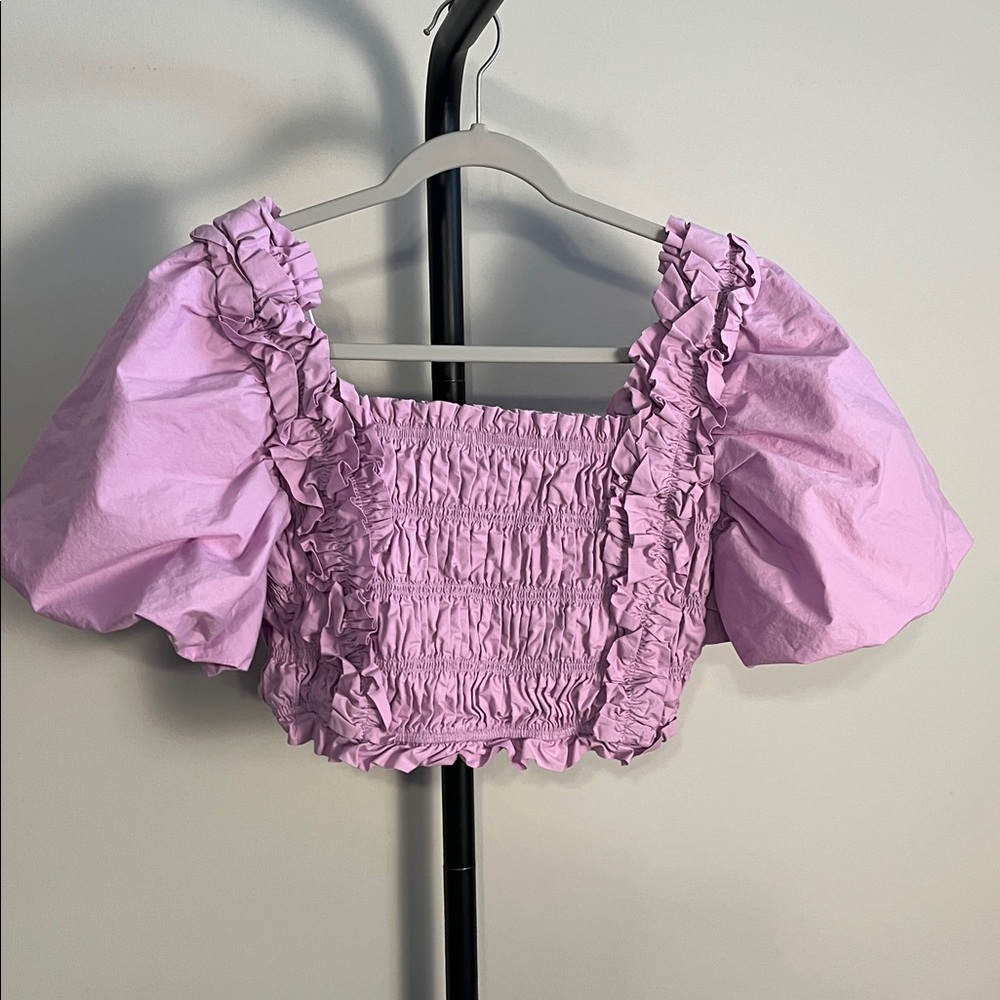 Revolve ENDLESS ROSE feeling fun puff sleeve top in lavender purple stretchy XS - Picture 7 of 10